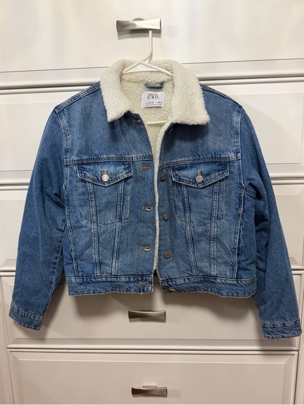 Zara Blue Denim Jacket with Cream Sherpa Collar